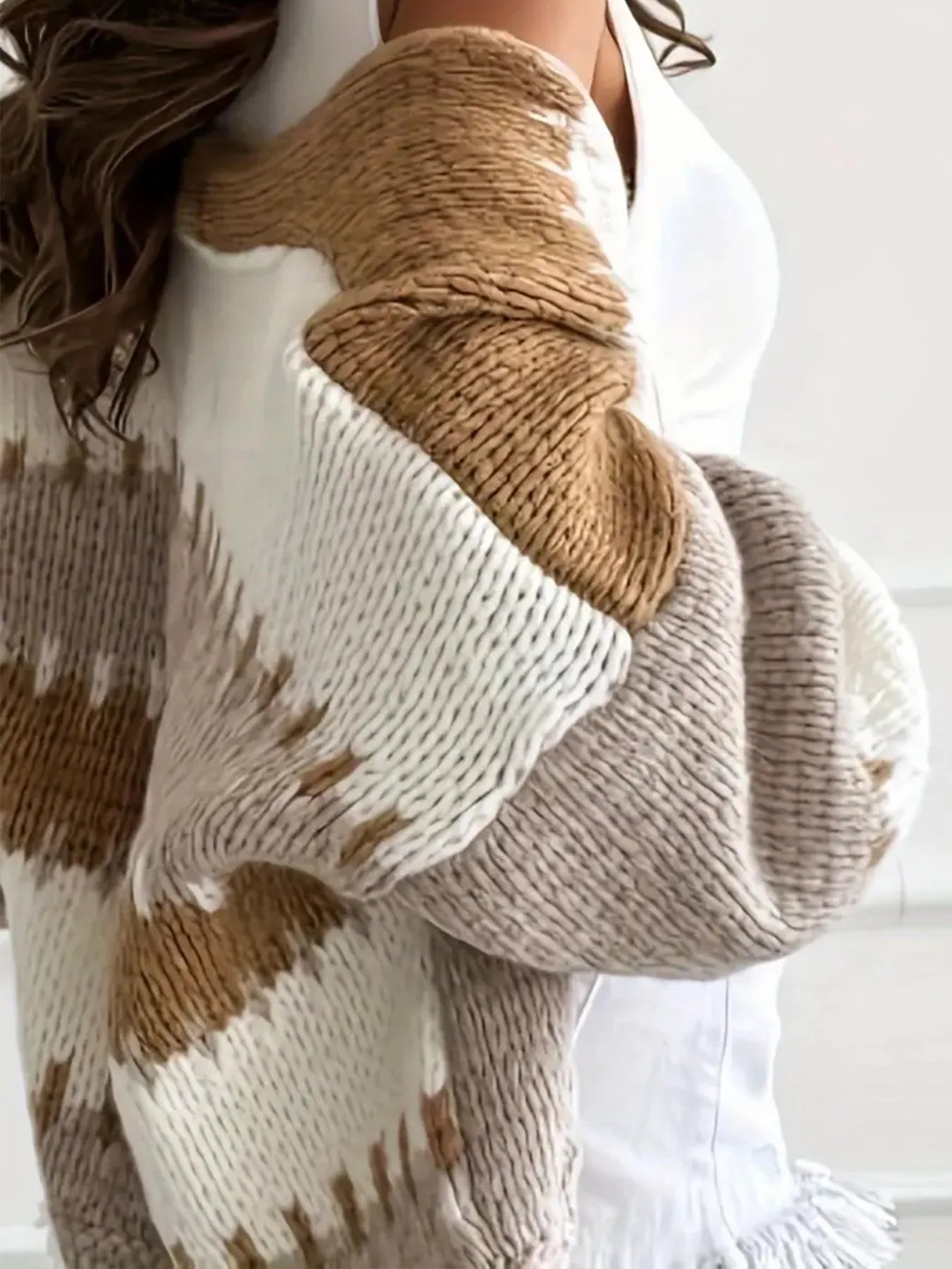 2025 Fall Outfit Inspiration Loose Knit Cardigan With Lantern Sleeve Streetwear Style