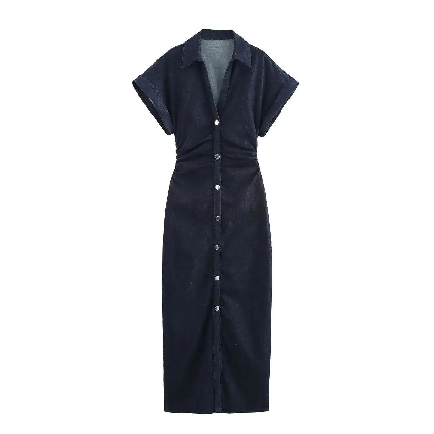 Denim Dress With Zipper And Lapel For Spring Fashion Outfits Casual
