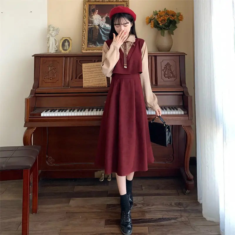 Preppy Style Dress For Spring Fashion Featuring Patchwork And Elegant Vibes