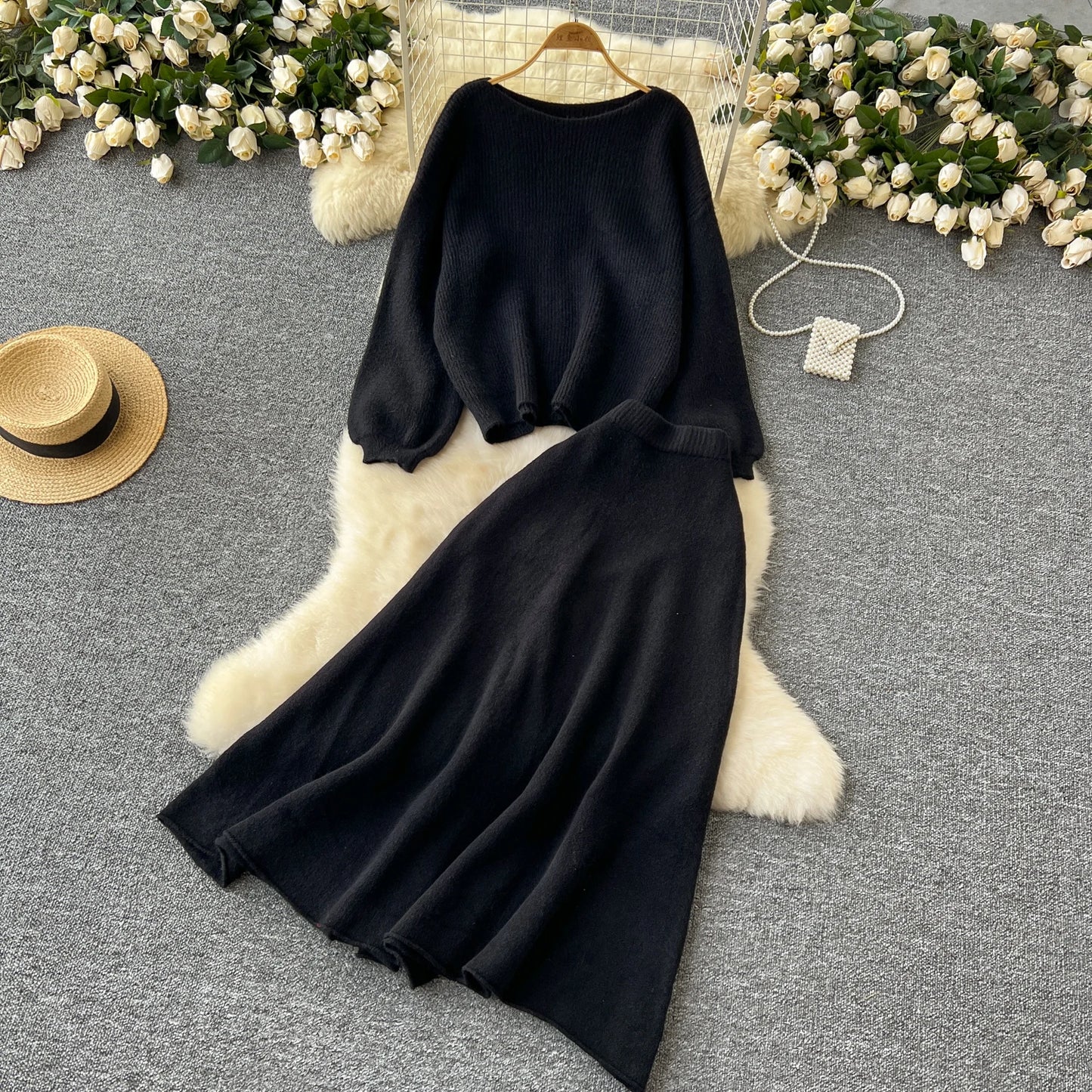 Fall Outfit Aesthetic Knit Sweater And Skirt Coord Set