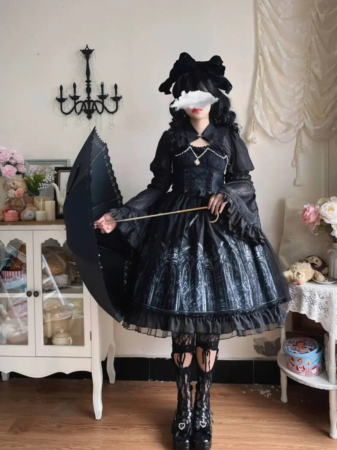 Gothic Style Long Dress For Evening Outfits Featuring Shawl And Victorian Details