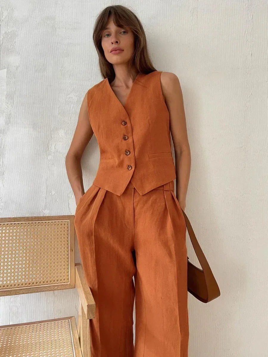 Soft Tone Linen Blend Suit For Everyday Chic Office Looks