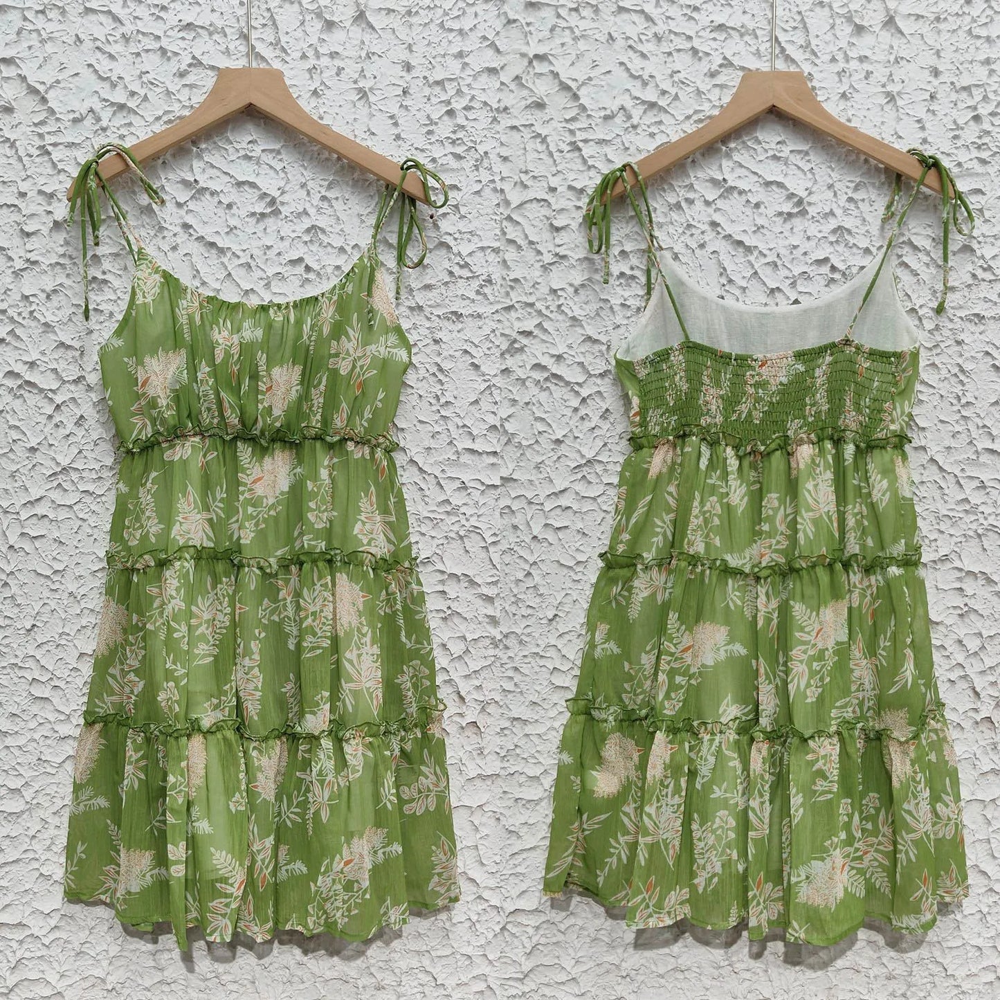 Boho Floral Backless Chiffon Sundress – Layered Ruffles, Strappy Sleeveless Holiday Mini Dress for Summer 2025