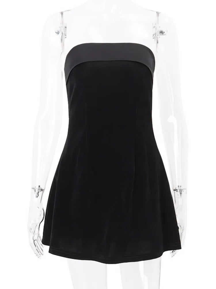 Strapless Backless Bodycon Mini Dress – Off-Shoulder A-Line Club Dress for Women with Zipper, Sexy 2025 Party Look