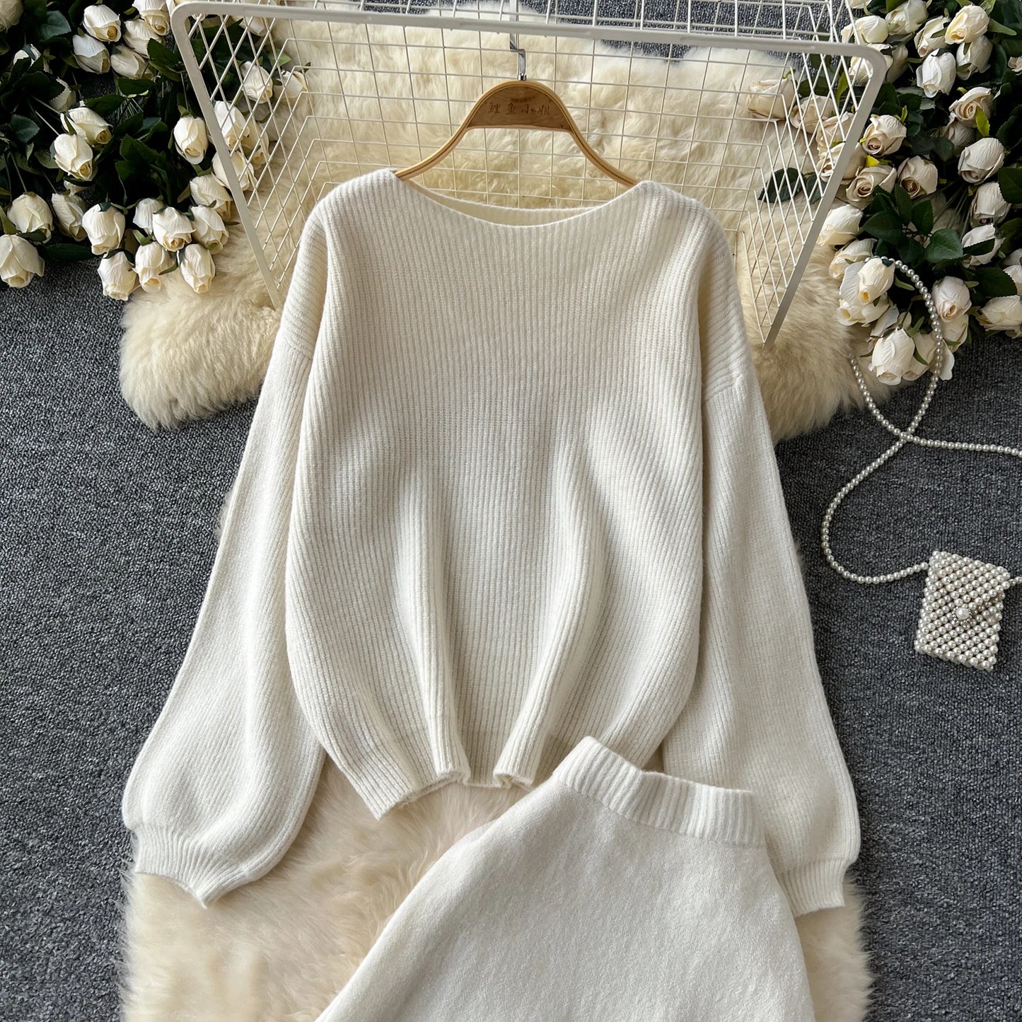 Fall Outfit Aesthetic Knit Sweater And Skirt Coord Set