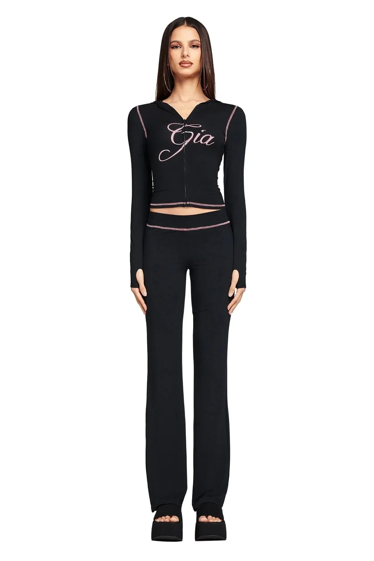 Outfit Trend Floral Print Zip Hoodie Jacket and Pants Coord Set for Women