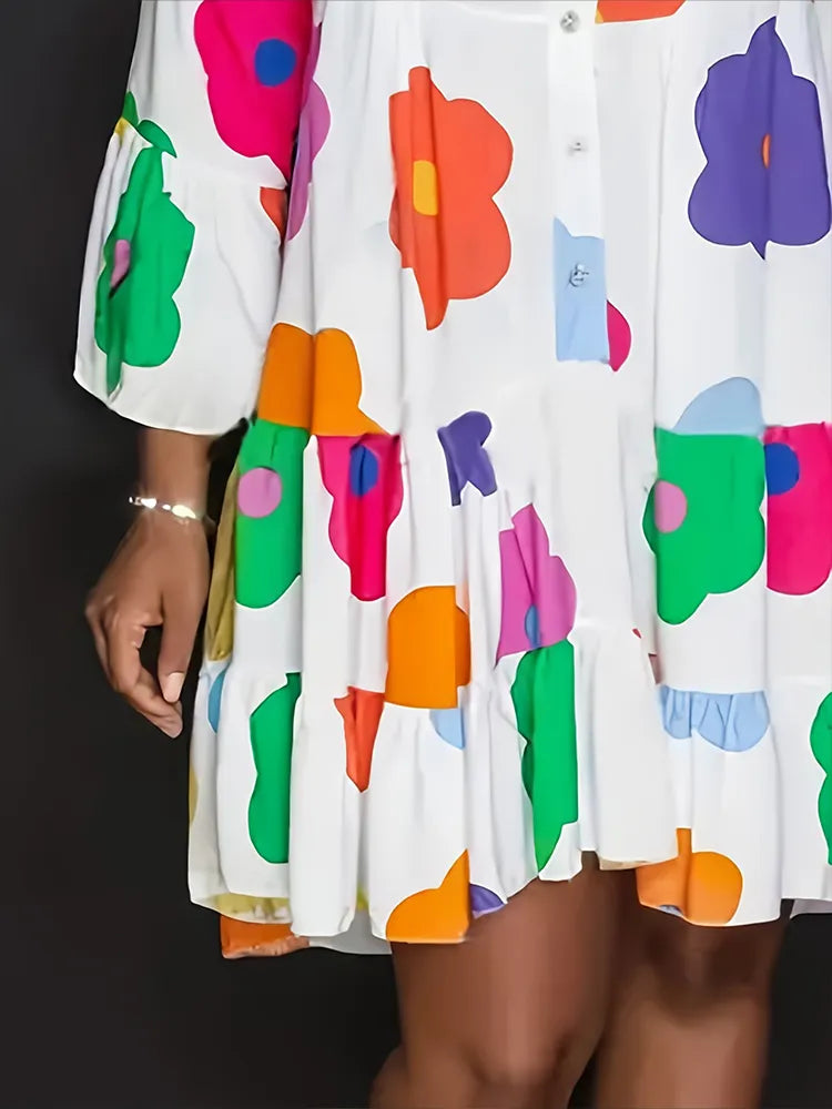 Plus Size Casual Pleated Floral Dress
