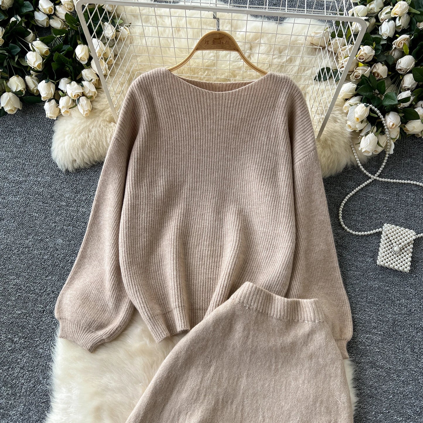 Fall Outfit Aesthetic Knit Sweater And Skirt Coord Set