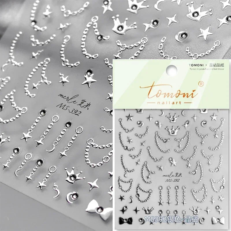 Luxury Korean Nail Decals With Silver And Gold Accents For Autumn Nails Fashion