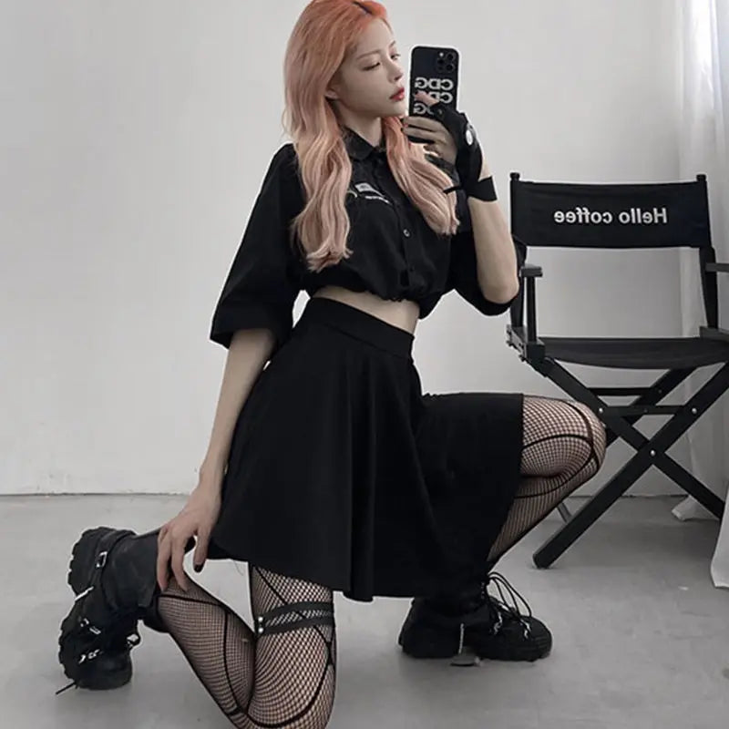 Gothic Black High Waist Mini Skirt for Summer