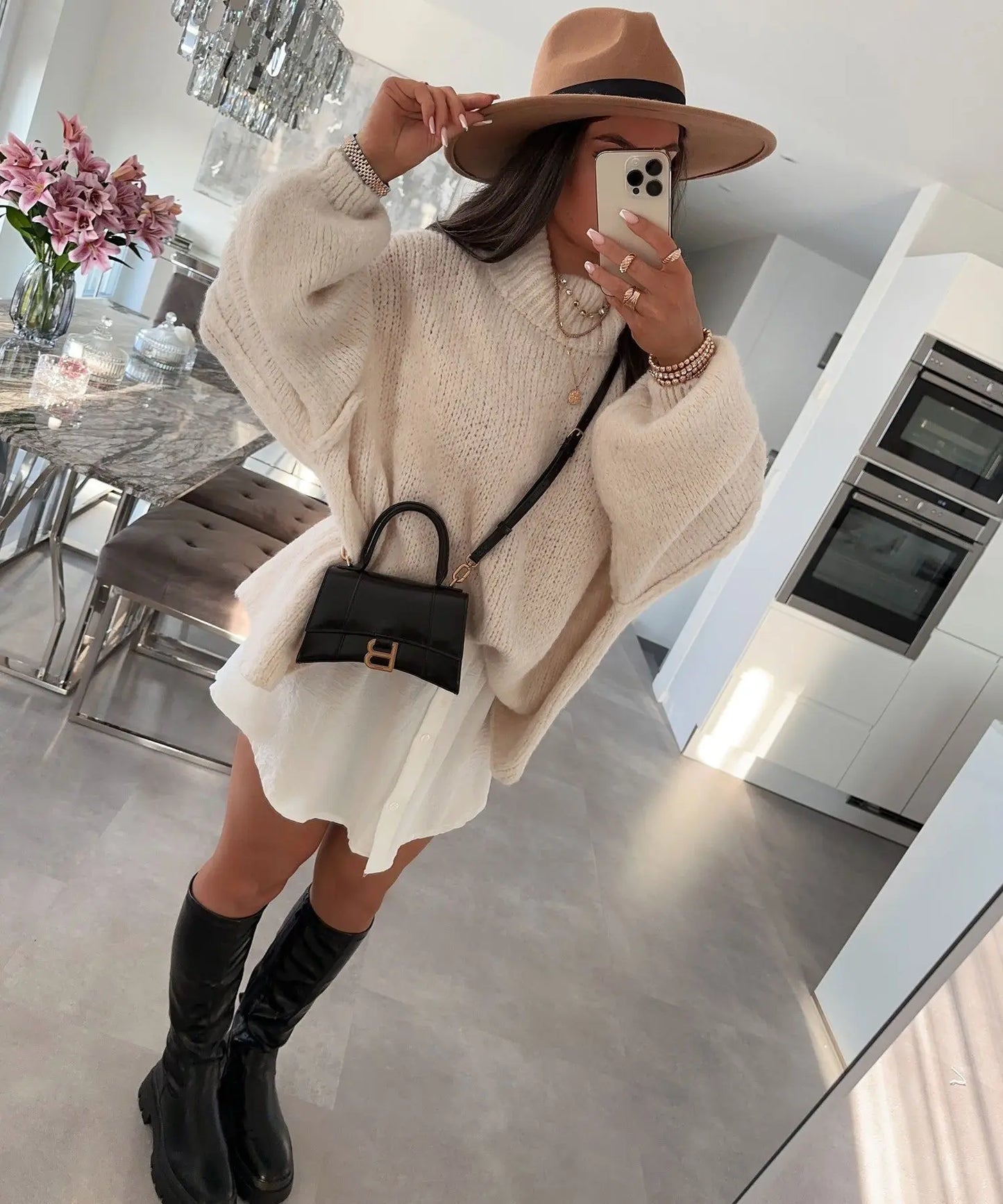 Quilted Elegance Turtleneck Sweater