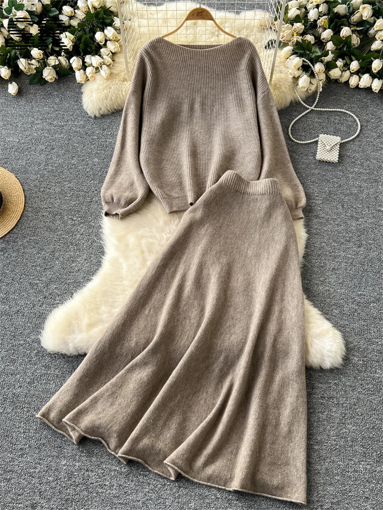 Fall Outfit Aesthetic Knit Sweater And Skirt Coord Set