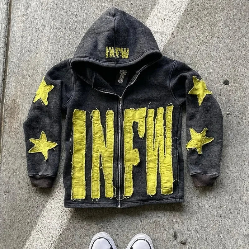 Y2K Retro Street Hoodie Women Fall Outfit 2025
