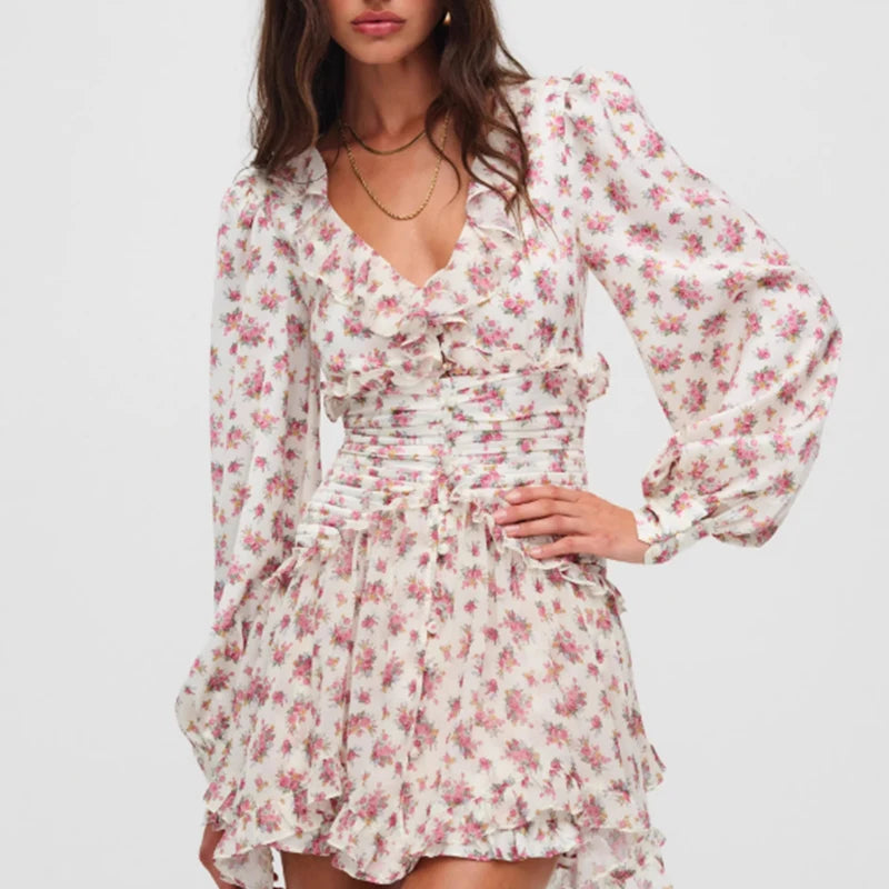 Boho Style Short Dress For Spring Fashion With Long Sleeves And A-Line Fit