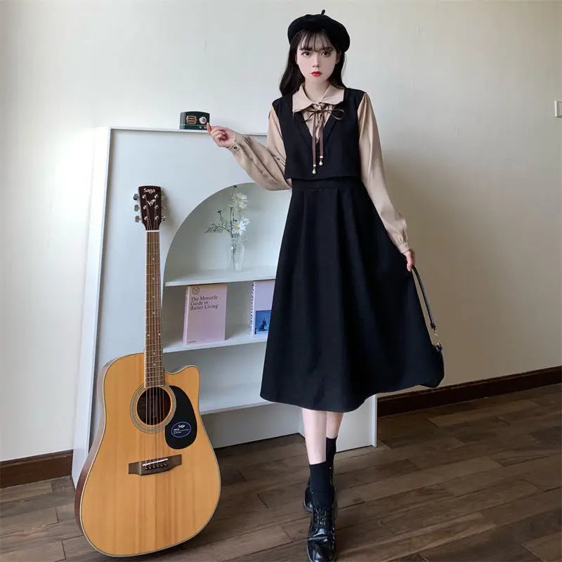 Preppy Style Dress For Spring Fashion Featuring Patchwork And Elegant Vibes