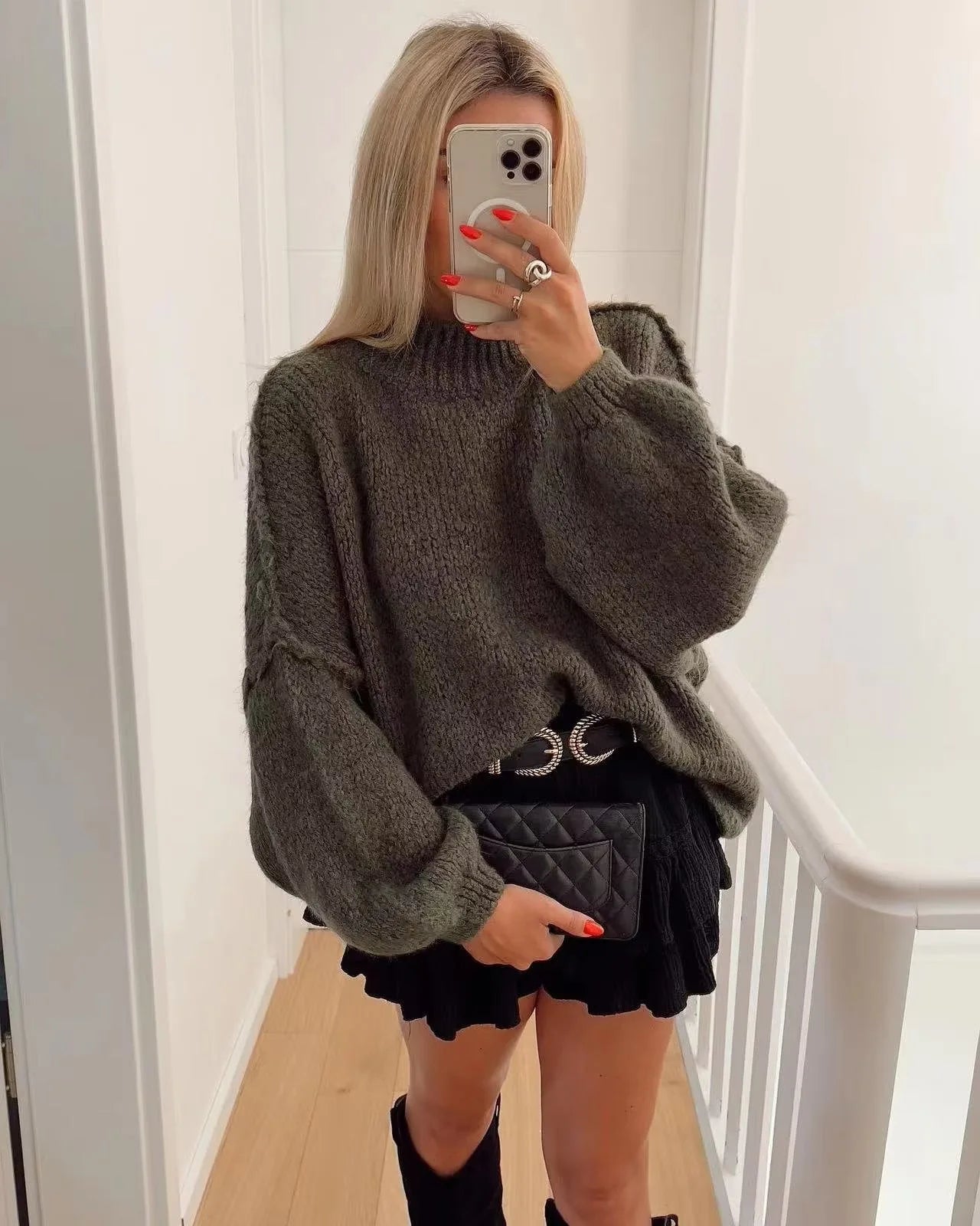 Quilted Elegance Turtleneck Sweater
