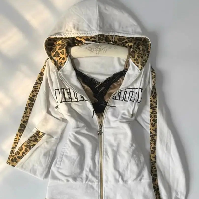 Autumn Outfit Inspiration Vintage Leopard Print Hoodie Jacket For Women