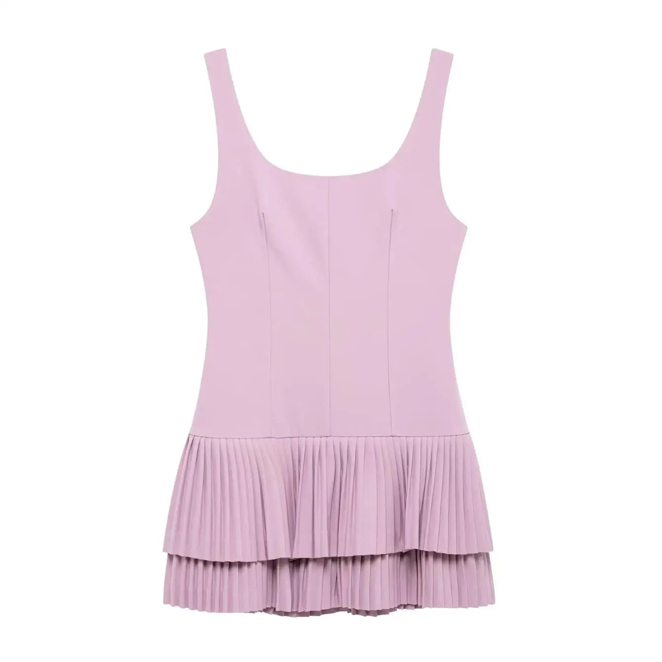 Elegant Pleated Mini Dress for Women – 2025 Square Neck Backless Sleeveless Slim Fit Party Dress in Solid Color