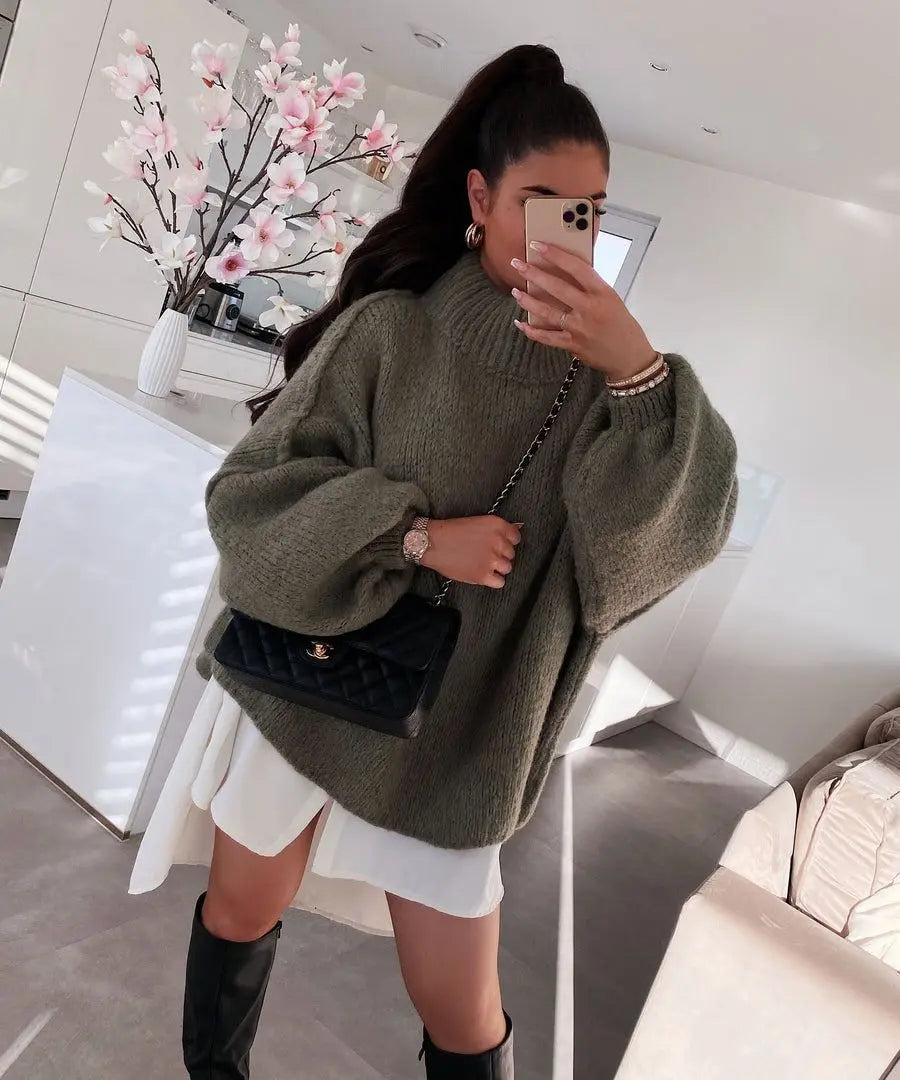 Quilted Elegance Turtleneck Sweater