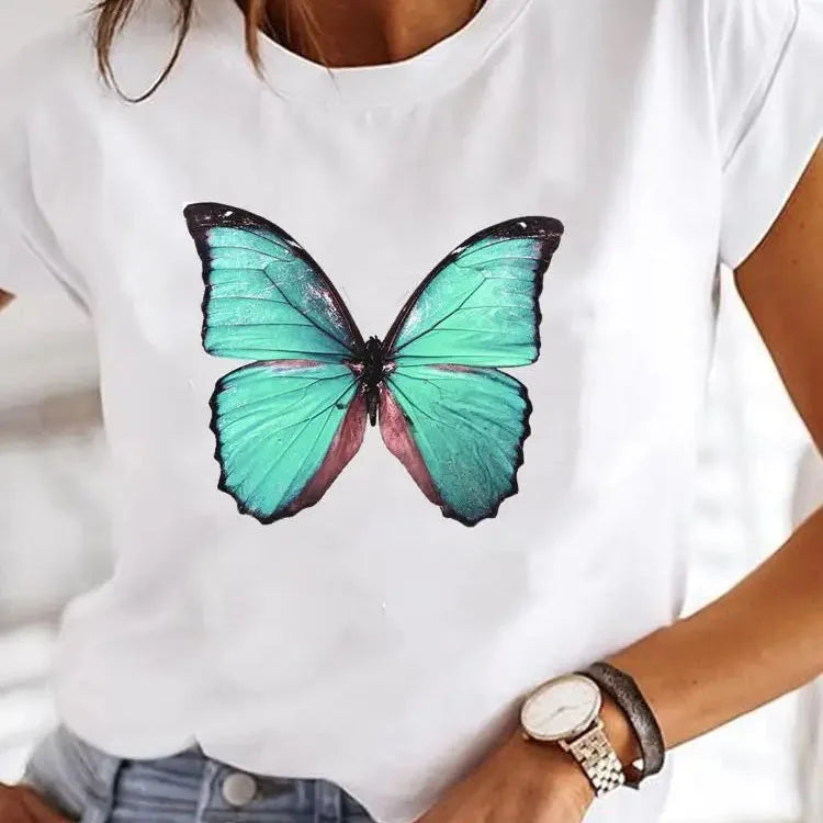 Y2K Love Heart Print T-Shirt for Women Aesthetic 90s Style Casual Summer Tee Girl Graphic O-Neck Top