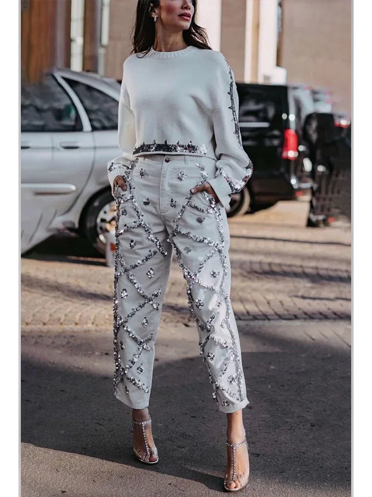 Sparkle Street Straight Leg Denim with Pocket Glam