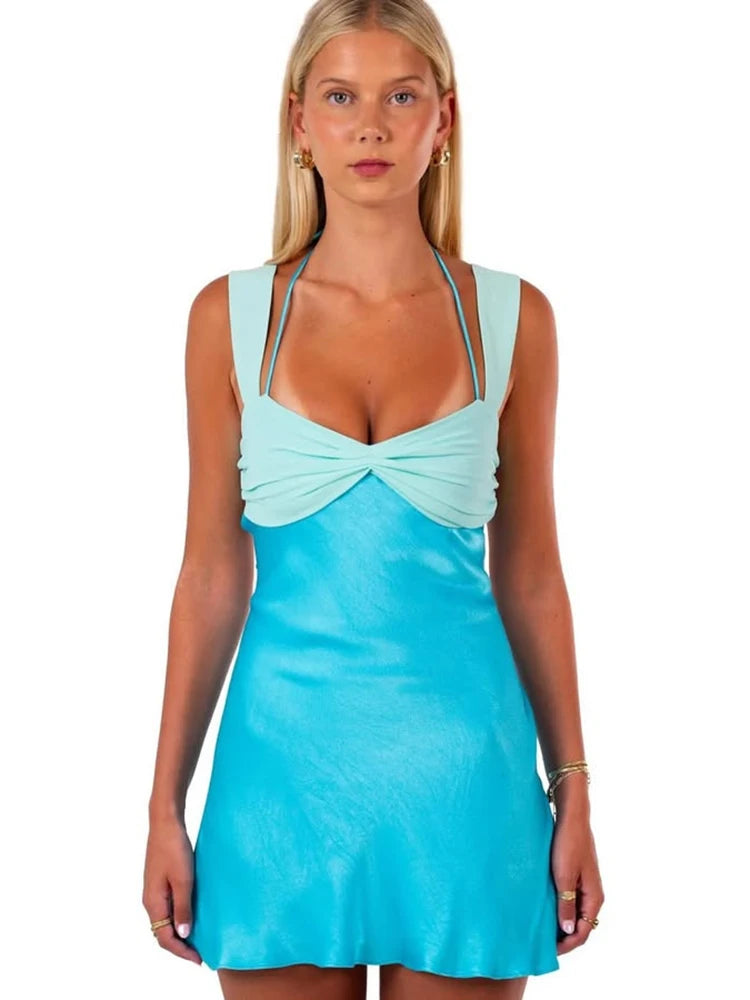 Rococo Revival Strapless Satin Mini Dress – Backless A-Line with Lace-Up High Waist and Patchwork Details