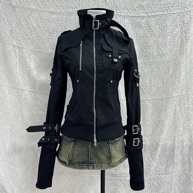 Y2K Winter Outfit Aesthetic Punk Zipper Jacket For Women