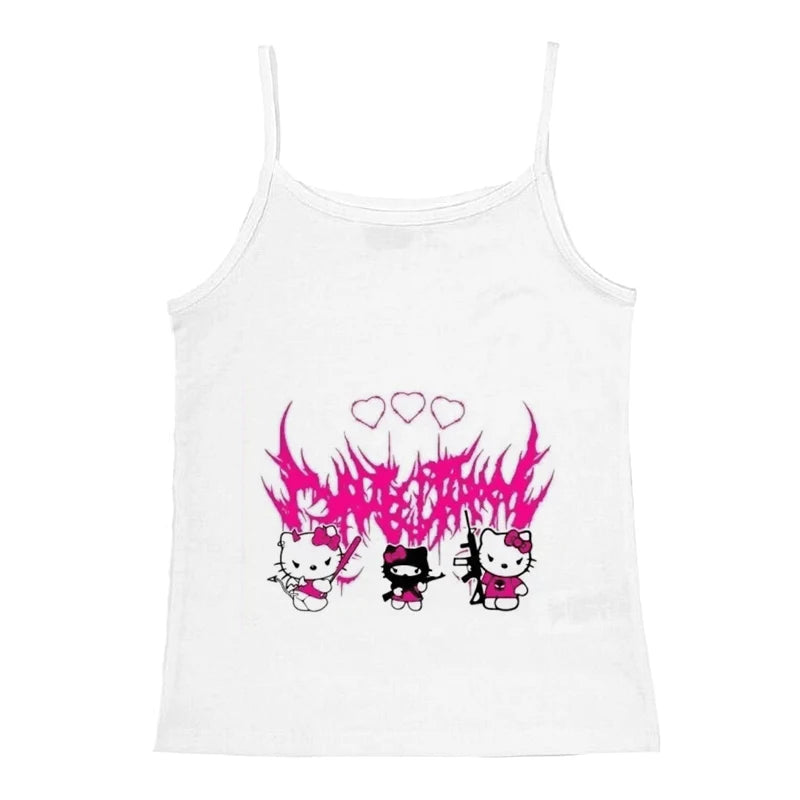 Y2K Baby Tee With Hello Kitty Print For Vintage Summer Outfits Aesthetic And Emo Vibes