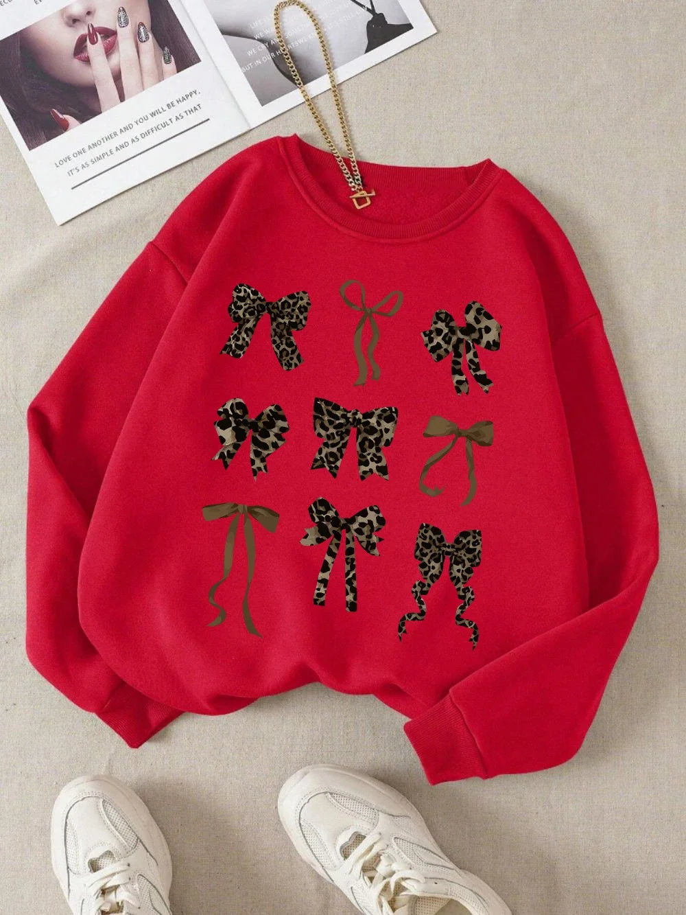 Street Style Sweatshirt Fall Outfit With Retro Leopard Print For Casual Looks
