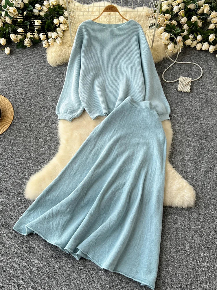 Fall Outfit Aesthetic Knit Sweater And Skirt Coord Set