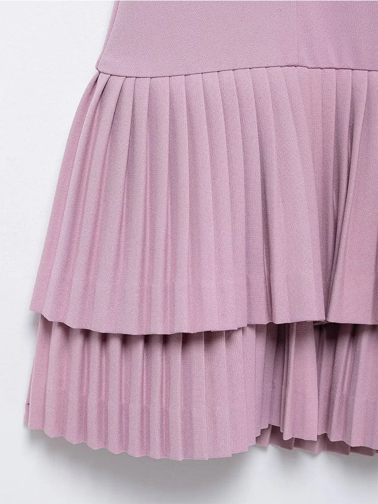 Elegant Pleated Mini Dress for Women – 2025 Square Neck Backless Sleeveless Slim Fit Party Dress in Solid Color