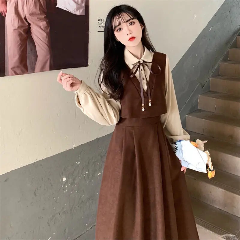 Preppy Style Dress For Spring Fashion Featuring Patchwork And Elegant Vibes