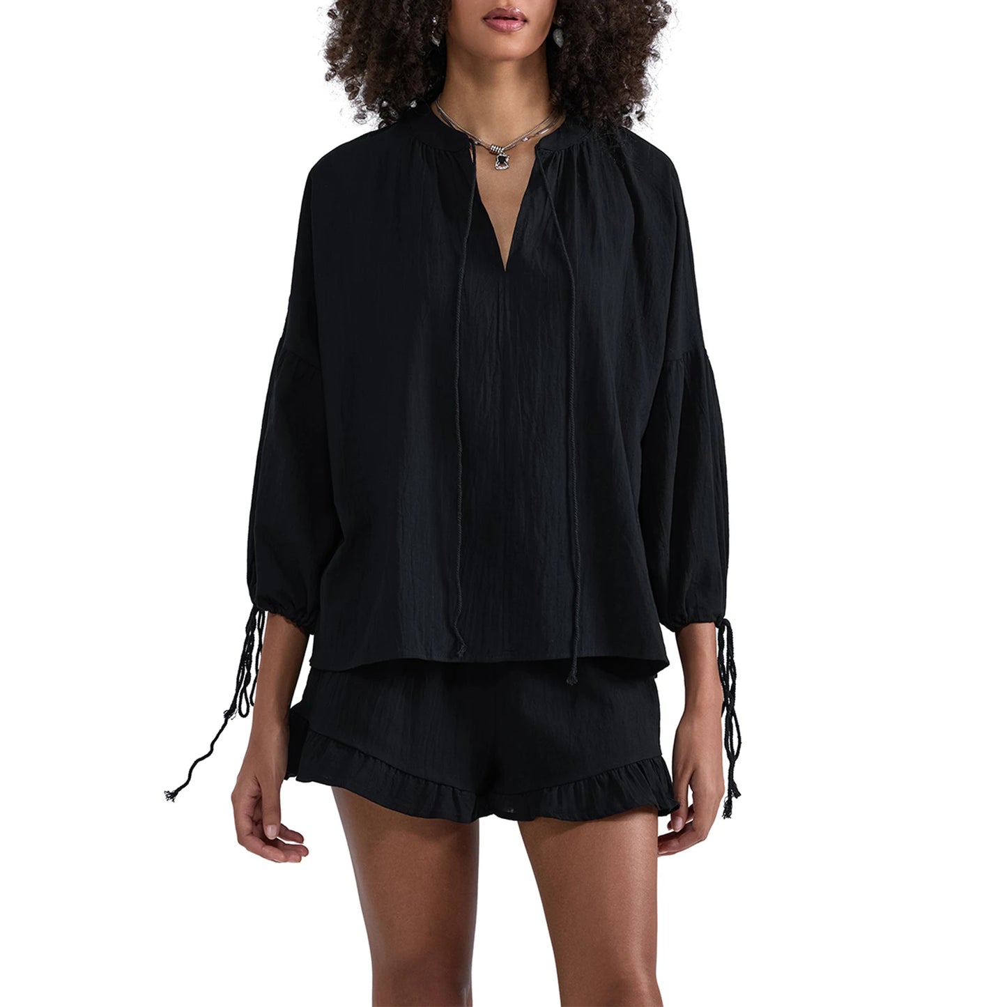 Trendy Y2K Two Piece Set With V Neck Blouse And Relaxed Retro Shorts For Summer