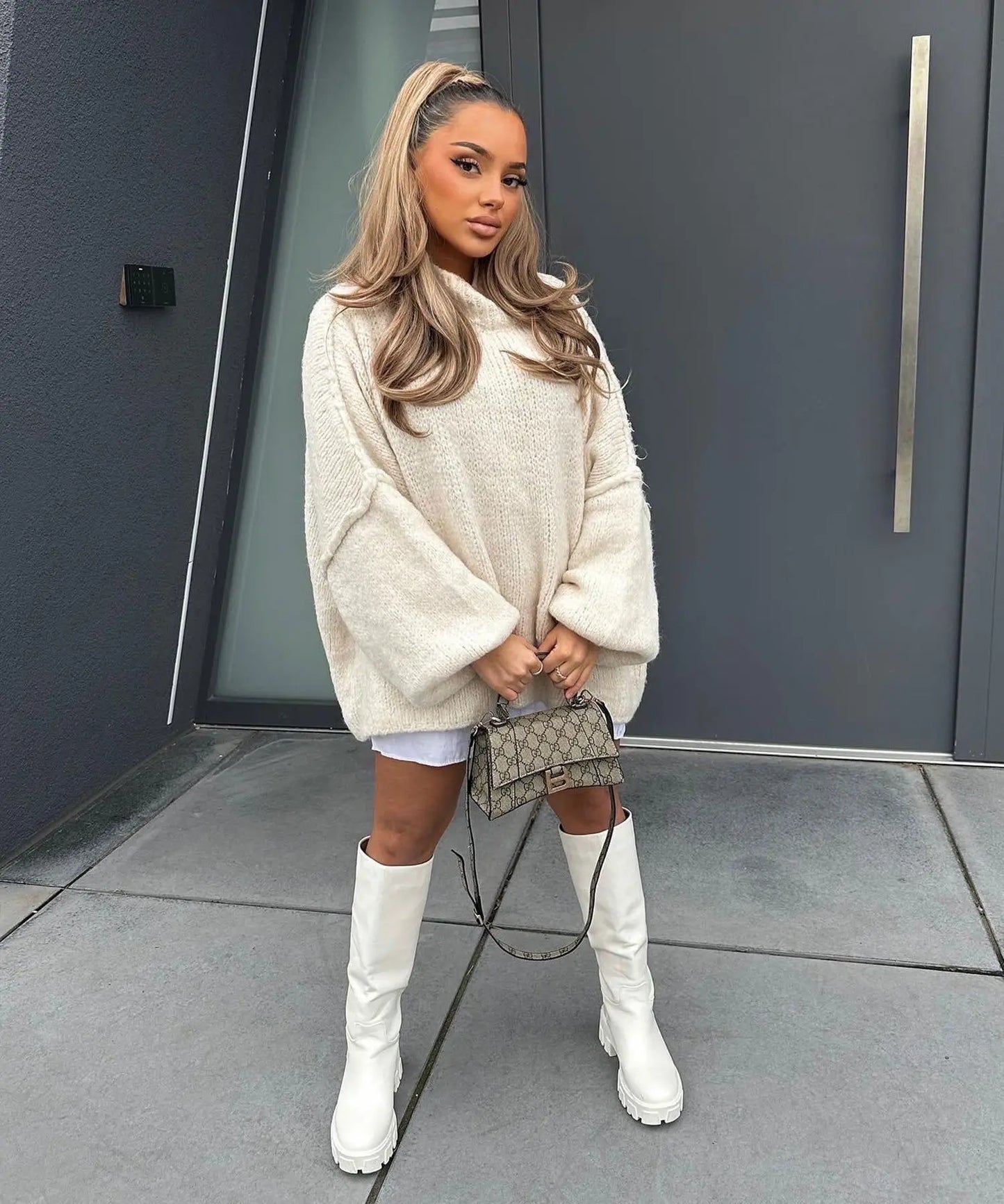 Quilted Elegance Turtleneck Sweater