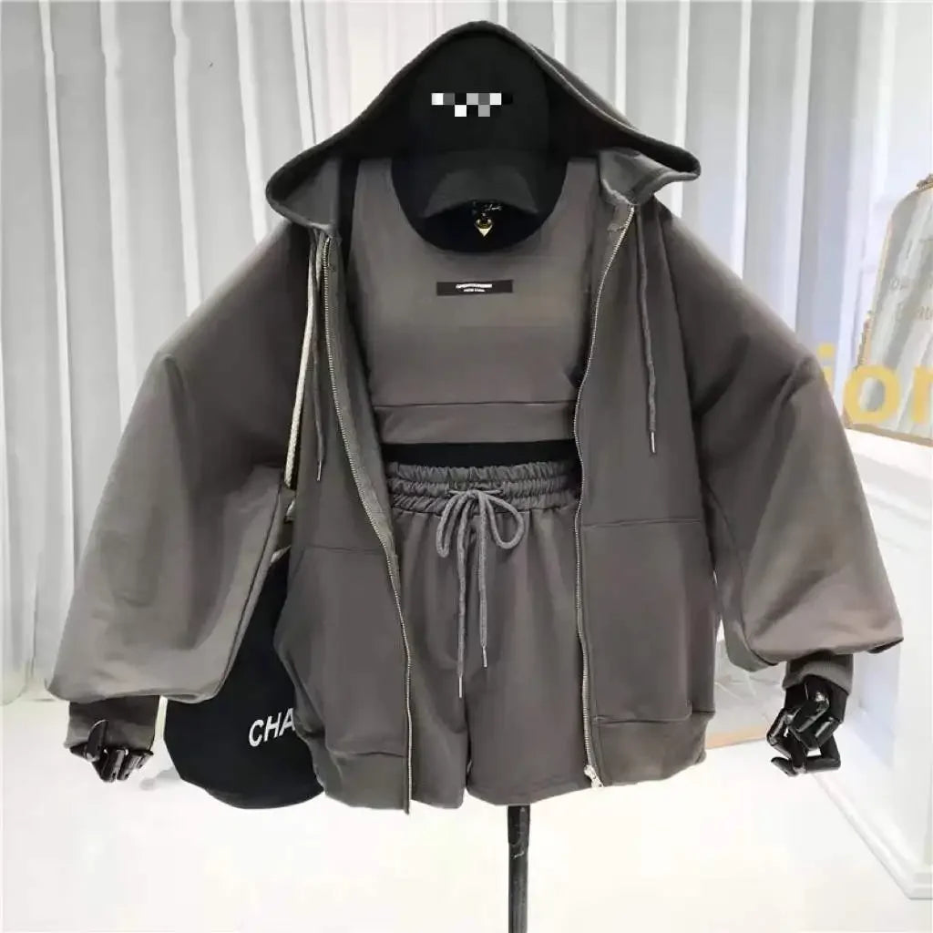 3 Piece Outfit Set With Shorts And Hoodie For Fall Outfits Casual