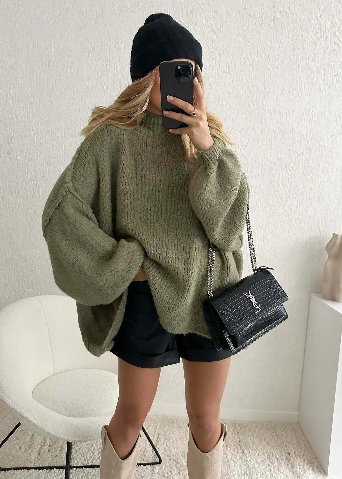 Quilted Elegance Turtleneck Sweater