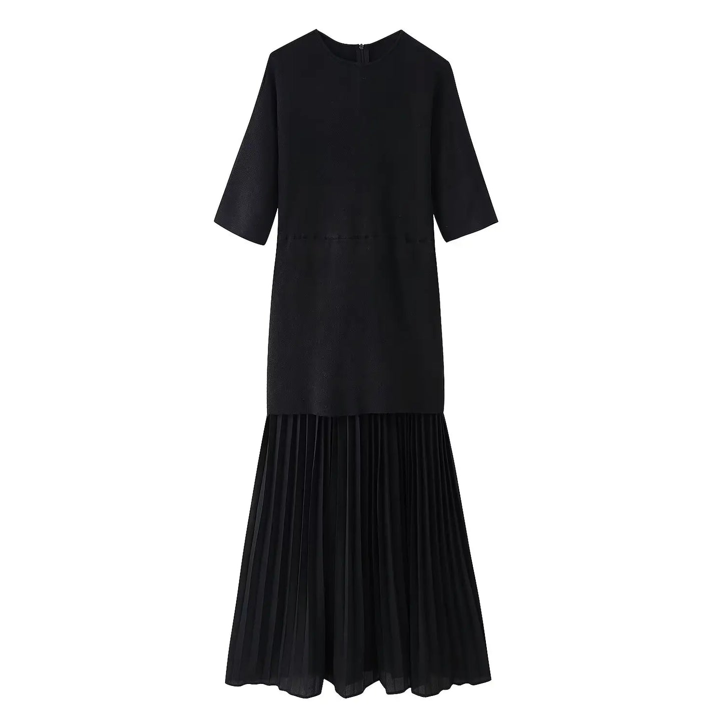 Spring Dress Outfit With Pleated Skirt And Half Sleeves For Vintage Casual Looks