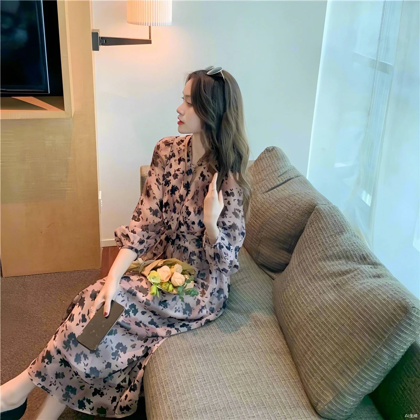 Long Dress For Summer Outfits With V Neck And Flowing French-Inspired Design