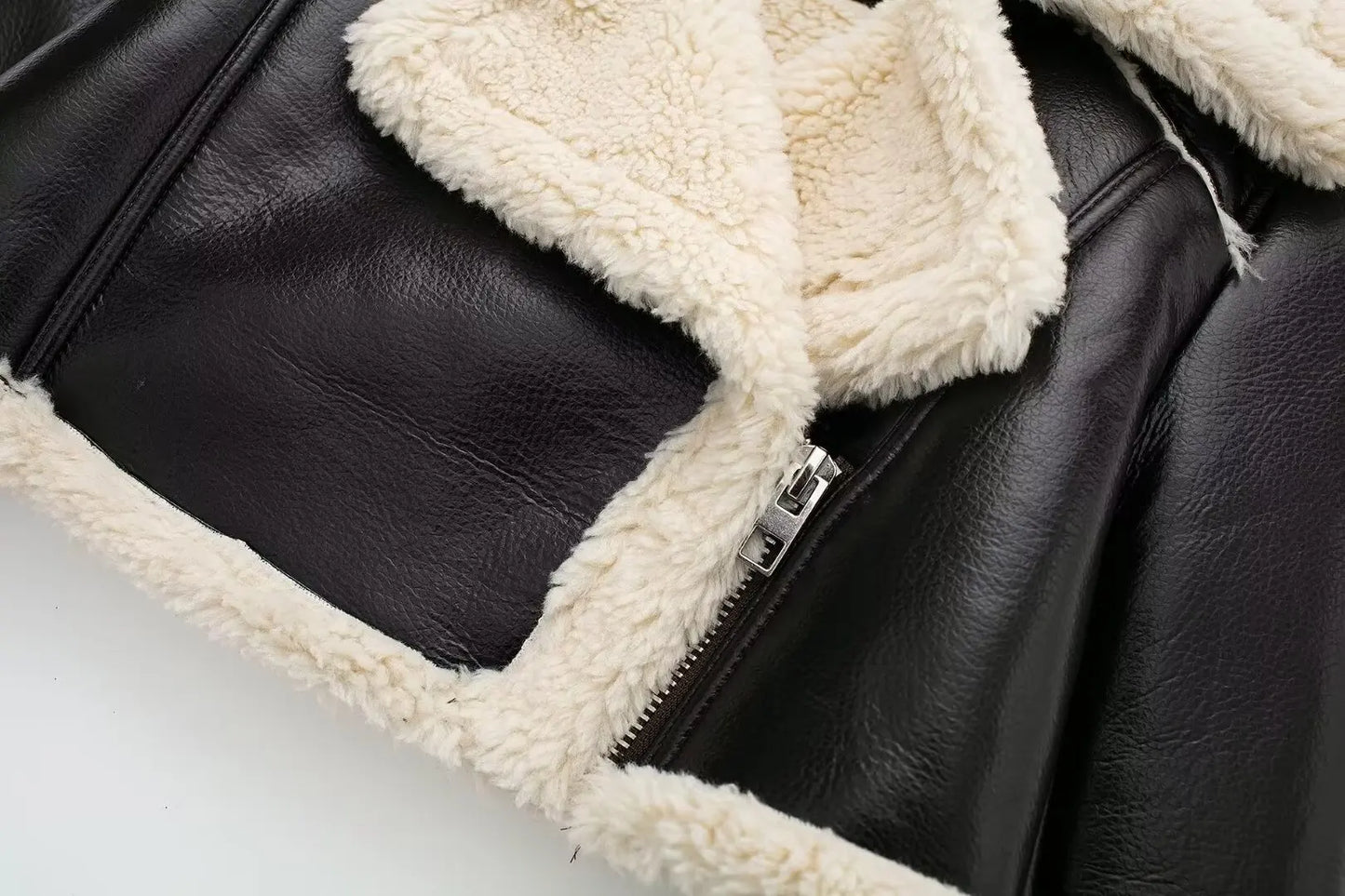 Vintage Faux Leather Jacket With Long Sleeves For Chic Fall Outfit Ideas