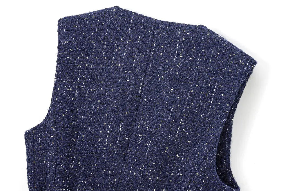 Sleeveless Tweed Waistcoat With Button Front For Trendy Outfit Ideas
