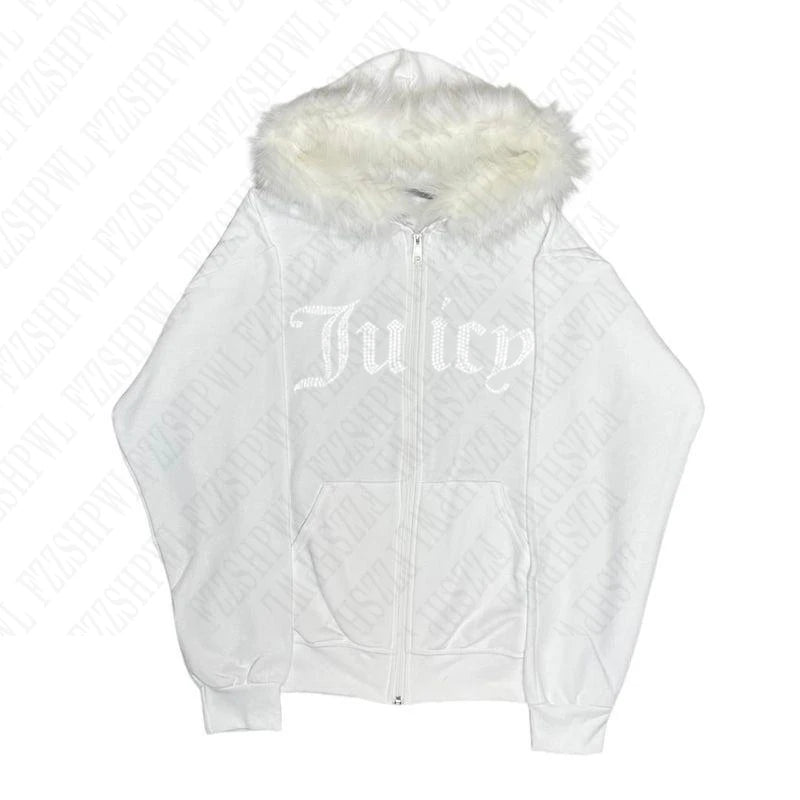 Y2K Streetwear Fall Outfit Casual Zip Up Hoodie With Fur Collar