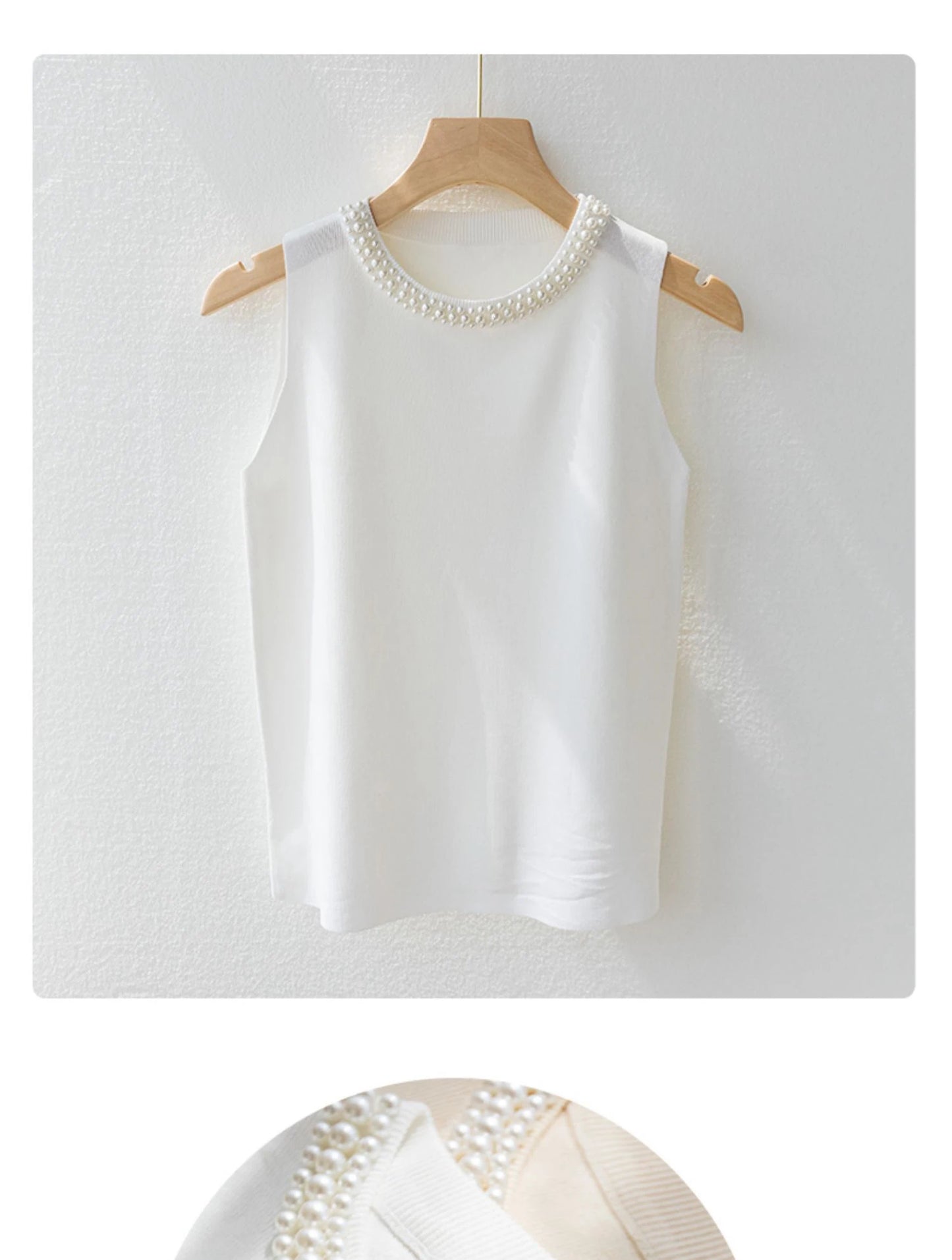 Korean Chic Beaded Knit Tank Top for Women