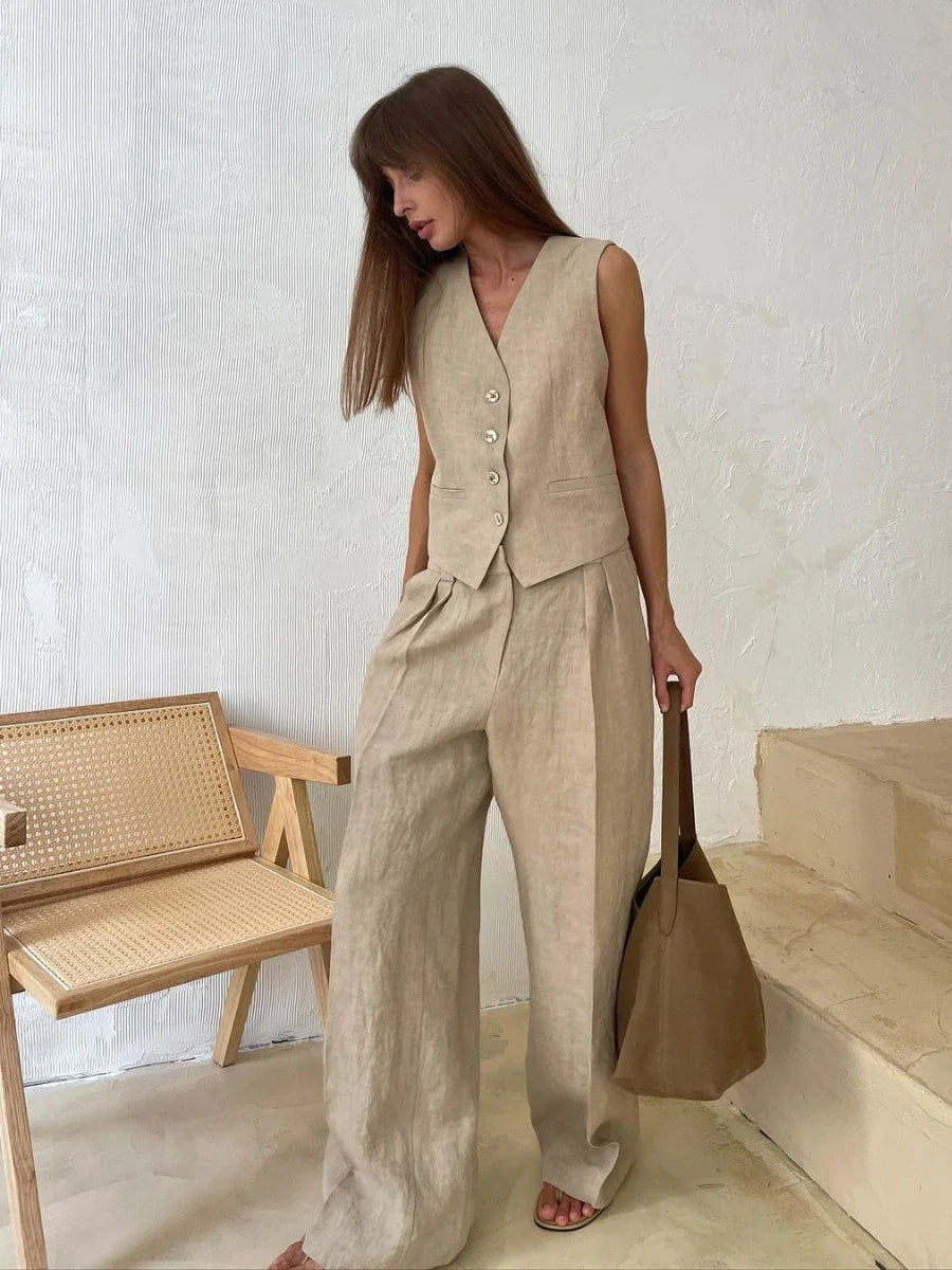 Soft Tone Linen Blend Suit For Everyday Chic Office Looks