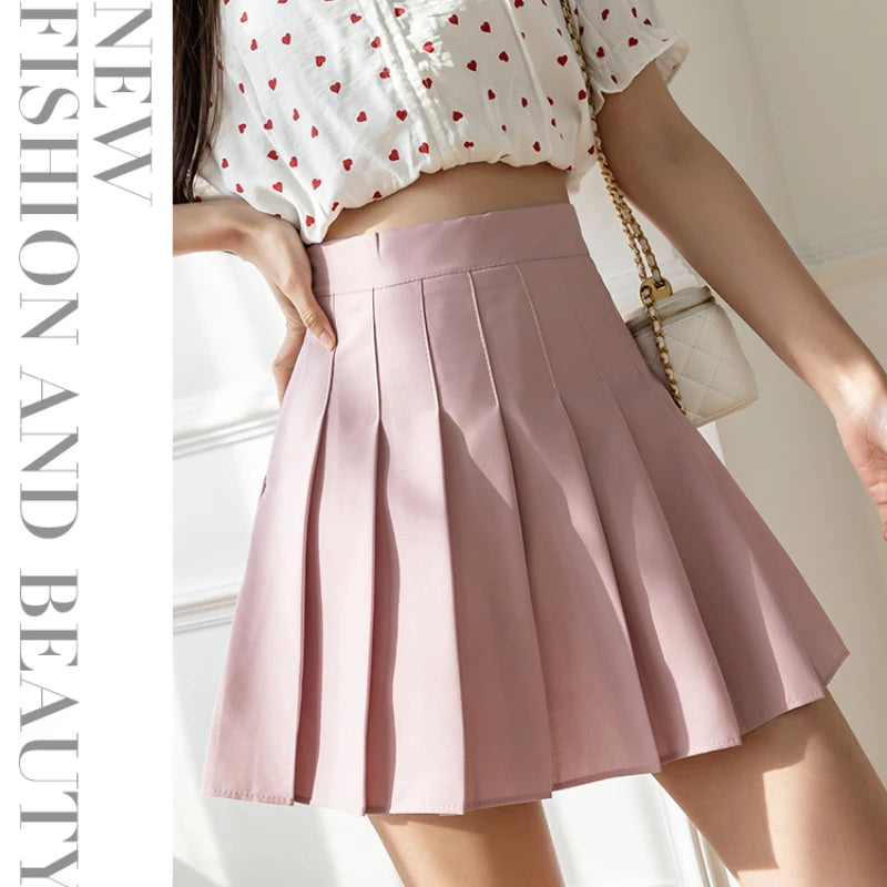 2025 Korean High Waist Pleated Mini Skirt - Kawaii Tennis Skirt, Y2K Preppy Style, Black & White A-Line Streetwear Skirt for Women