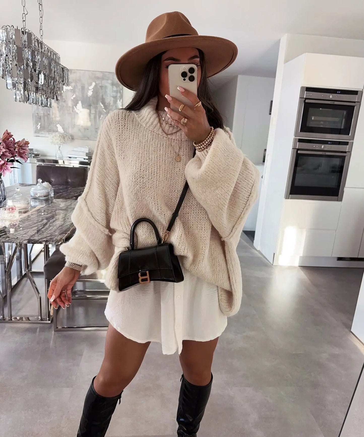 Quilted Elegance Turtleneck Sweater