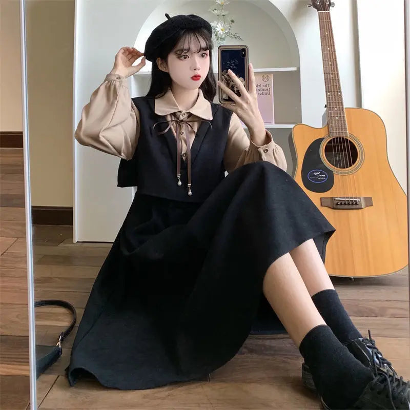 Preppy Style Dress For Spring Fashion Featuring Patchwork And Elegant Vibes