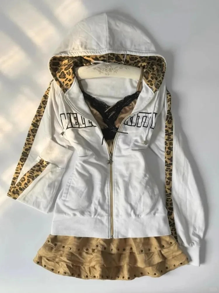 Autumn Outfit Inspiration Vintage Leopard Print Hoodie Jacket For Women