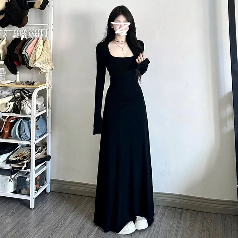 Long Sleeve Dress For Spring Outfit Ideas With Slim Silhouette And Korean Fashion Feel