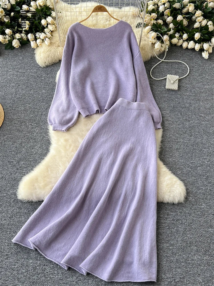 Fall Outfit Aesthetic Knit Sweater And Skirt Coord Set