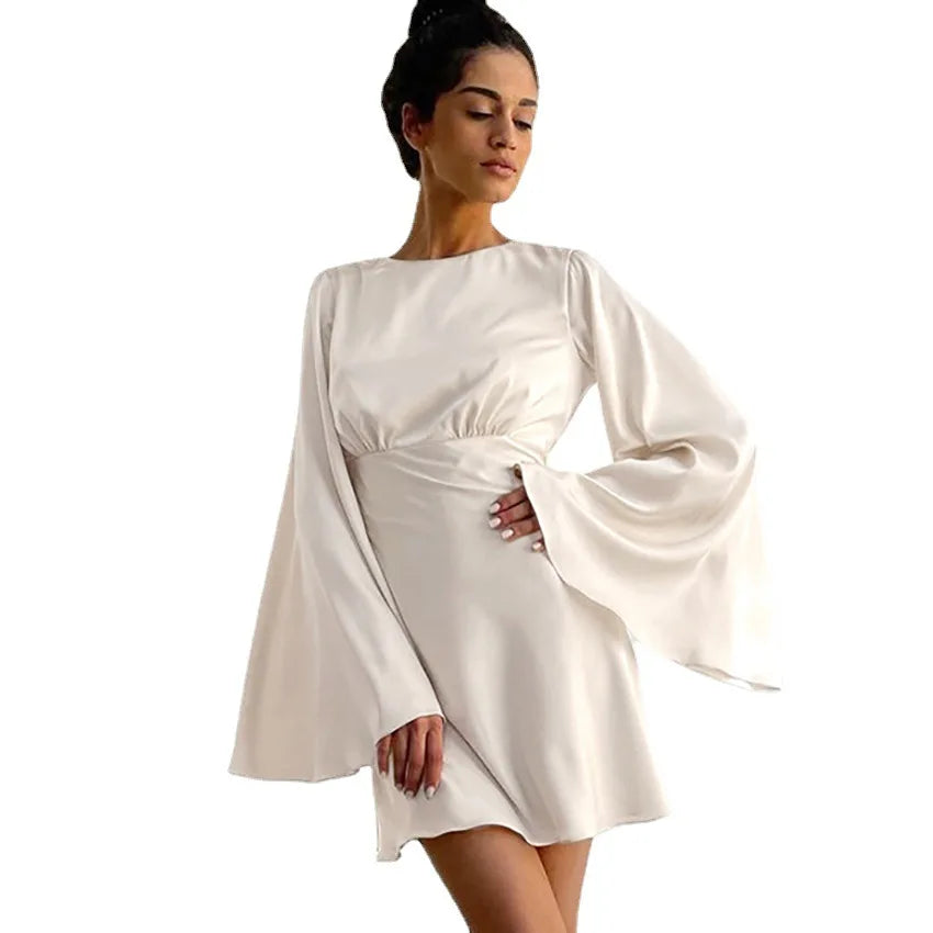 Satin Dress With Long Sleeves For Club Outfits And Spring Fashion Nights